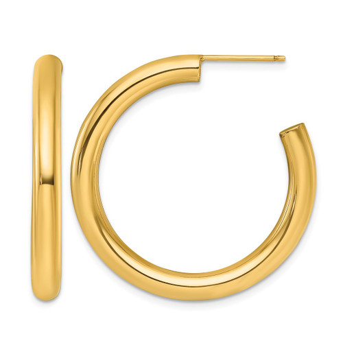 14K Yellow Gold Polished 4.0 x 35 mm Tube C-Hoop Post Earrings