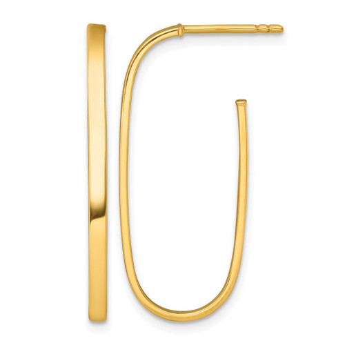 14K Yellow Gold Polished Long Oval 2 mm Tube Hoop Post Earrings, 33 mm Long