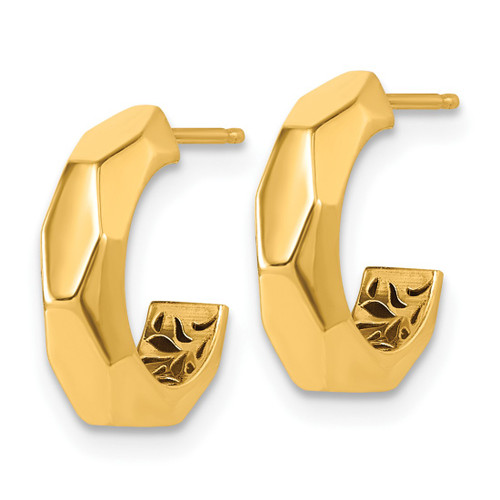 14K Yellow Gold Hollow Polished Hollow Geometric C-Hoop Post Earrings, 14.7 mm - View 2