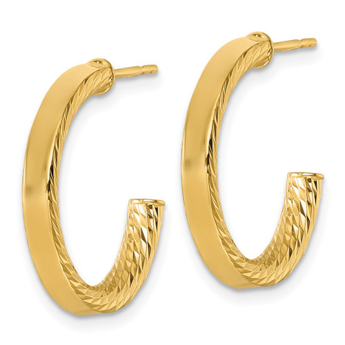 14K Yellow Gold Hollow Polished and Diamond-Cut 3.00 x 20 mm Tube C-Hoop Post Earrings - View 2