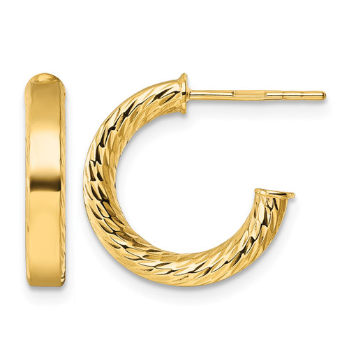 14K Yellow Gold Hollow Polished and Diamond-Cut 3.00 x 15 mm Tube C-Hoop Post Earrings, 15.25 mm Long