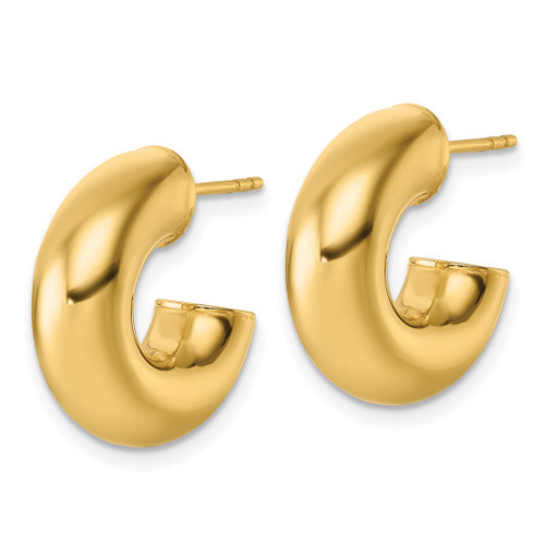14K Yellow Gold Hollow Polished 6.00 x 17 mm Tube C-Hoop Post Earrings, 17.75 mm Long - View 2