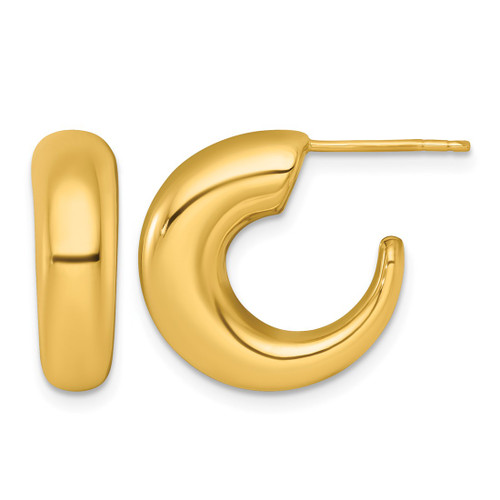 14K Yellow Gold Hollow Polished Tapered Hollow C-Hoop Post Earrings, 17.75 mm