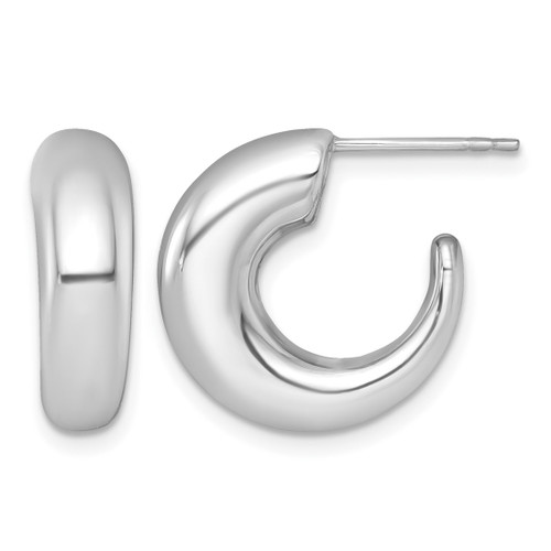 Rhodium-Plated 14K White Gold Polished Tapered Hollow C-Hoop Post Earrings, 17.75 mm