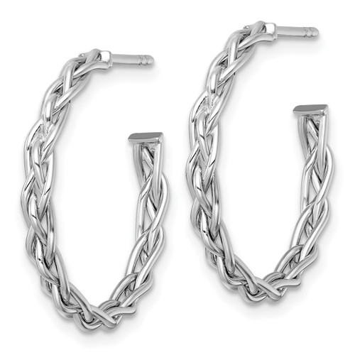 14K Yellow Gold White Rhodium-Plated Polished Woven Braid 3 x 24 mm C-Hoop Post Earrings - View 2
