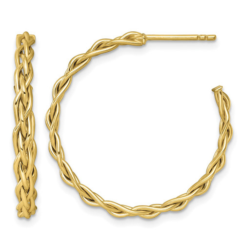 14K Yellow Gold Polished Woven Braid 3 x 29 mm C-Hoop Post Earrings