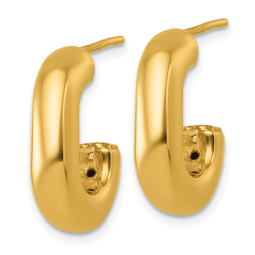 14K Yellow Gold Hollow Polished Puffed Oval J-Hoop Post Earrings, 19.2 mm - View 2