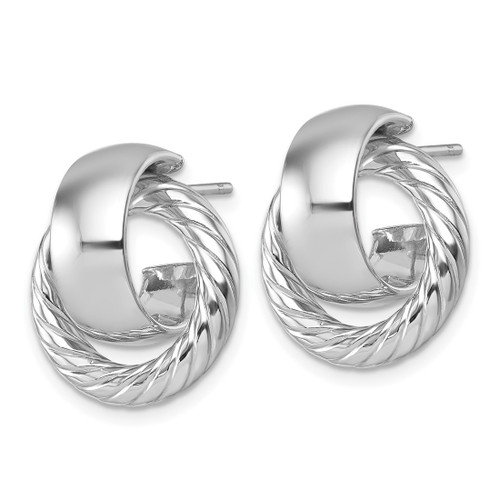 14K Yellow Gold Hollow with White Rhodium-Plated Polished and Twisted Doorknocker C-Hoop Stud Earrings, 18 mm - View 2