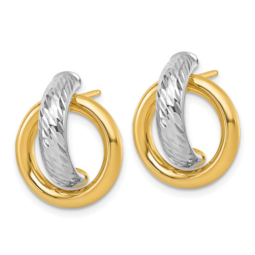 14K Yellow Gold Hollow and White Rhodium Polished Diamond-Cut Doorknocker Stud Earrings, 17.8 mm - View 2