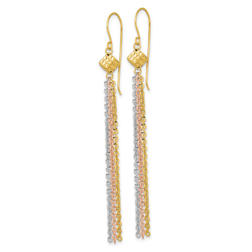 Rhodium-Plated 14K Tri-Color Gold Polished Fancy Chain Tassel Dangle French Hook Drop French Wire Earrings, 72.5 mm - View 2