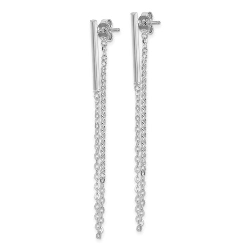 Rhodium-Plated 14K White Gold Polished and Twisted Bar with Chain Post Drop Earrings, 56 mm - View 2