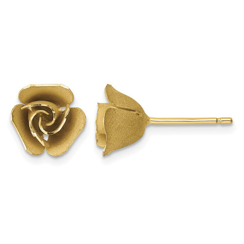 14K Yellow Gold Brushed Rose Flower Stud Earrings, 10.3 mm