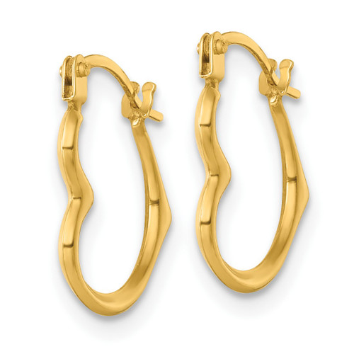 14K Yellow Gold Hollow Polished Heart Shape Hoop Earrings, 15 mm - View 2