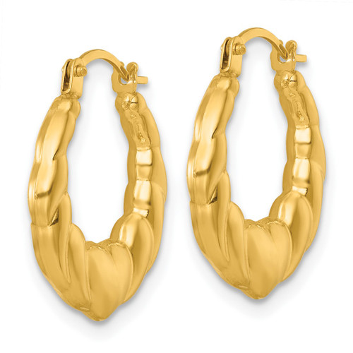 14K Yellow Gold Hollow Polished Heart Scalloped Round Hollow Hoop Earrings, 17 mm - View 2