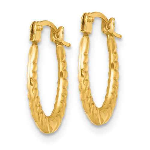 14K Yellow Gold Hollow Polished Heart Scalloped Oval Hollow Hoop Earrings, 11 mm - View 2