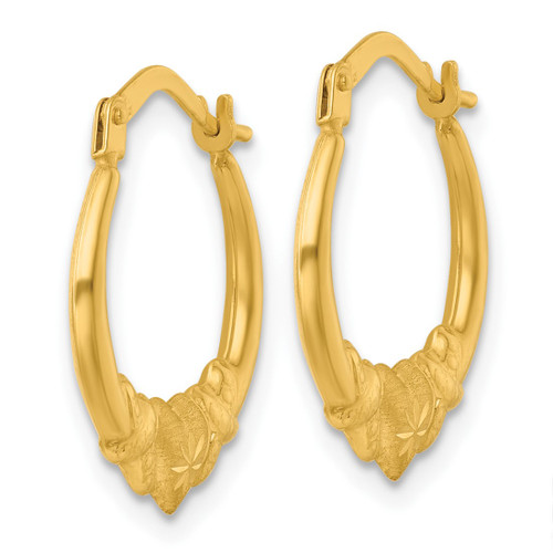 14K Yellow Gold Hollow Polished Brushed and Diamond-Cut Heart Scalloped Hollow Hoop Earrings, 16.6 mm - View 2