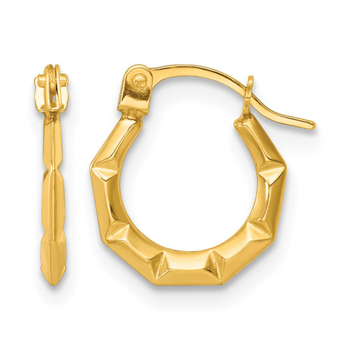 14K Yellow Gold Hollow Polished and Grooved 1.7 x 11.00 mm Hollow Hoop Earrings, 11.11 mm Long