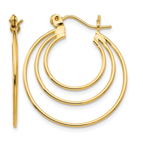 14K Yellow Gold Polished Circles Hoop Earrings, 25 mm