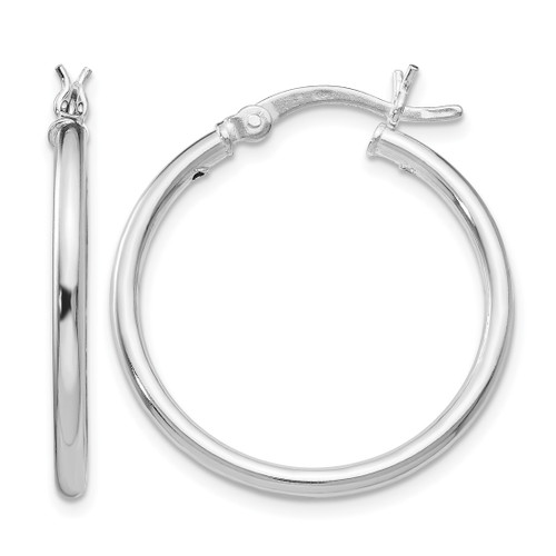 Sterling Silver Rhodium-Plated Polished Hinged Hoop Earrings, 25 mm