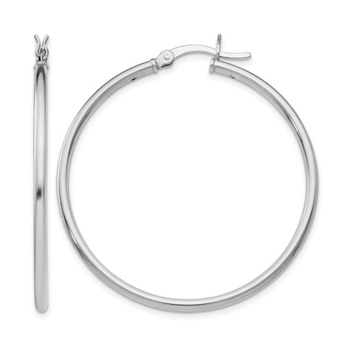 Sterling Silver Rhodium-Plated Polished Hinged Hoop Earrings, 40 mm