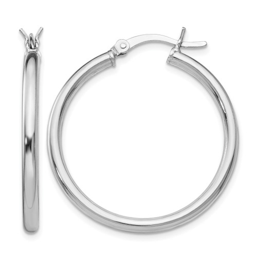 Sterling Silver Rhodium-Plated Polished Hinged Hoop Earrings, 30 mm, 2.5 mm Wide, Diamond-Cut