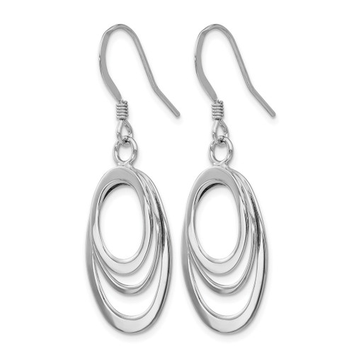 Sterling Silver Rhodium-Plated-Pltd Polished Shepherd Hook Dangle French Wire Earrings, 40 mm - View 2