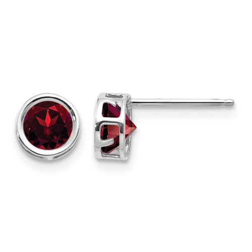 Rhodium-Plated 14K White Gold 5 mm Round Bezel January/Garnet Stud Earrings