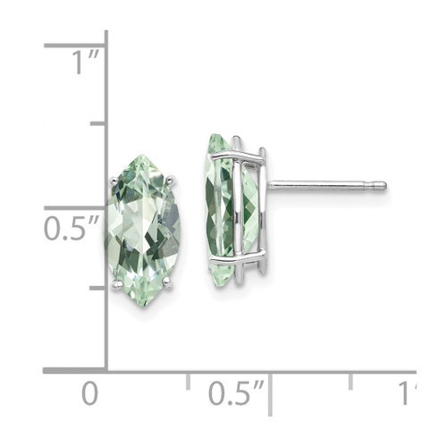 Rhodium-Plated 14K White Gold Marquise 4-Prong 12 x 6 mm Green Quartz Stud Earrings, 13 mm Long - View 2