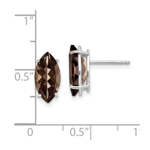 Rhodium-Plated 14K White Gold Marquise 4-Prong 12 x 6 mm Smoky Quartz Stud Earrings, 12 mm Long - View 2