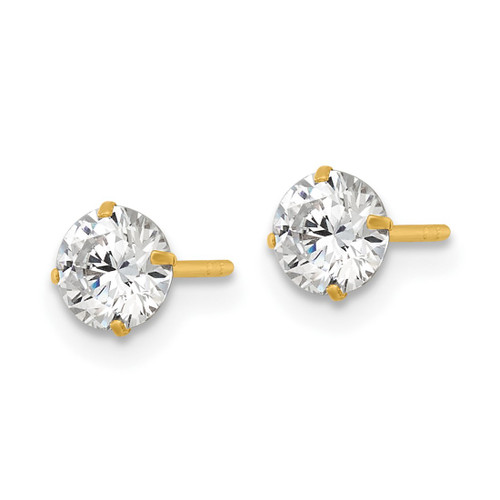 14K Yellow Gold Polished 5.00 mm Round Cubic Zirconia Stud Stud Earrings, 5 mm Long - View 2
