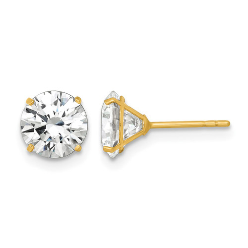 14K Yellow Gold Polished 7.00 mm Round Cubic Zirconia Stud Stud Earrings, 7 mm Long