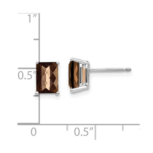 Rhodium-Plated 14K White Gold 7 x 5 mm Octagon Checker-Cut Smoky Quartz Stud Earrings, 8 mm Long - View 2