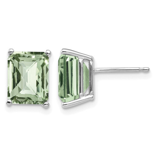 Rhodium-Plated 14K White Gold 9 x 7 mm Octagon Checker-Cut Green Quartz Stud Earrings, 9 mm Long