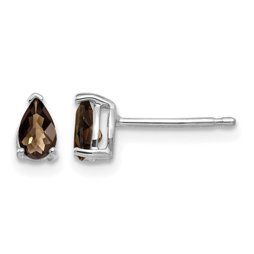 Rhodium-Plated 14K White Gold 5 x 3 Pear Checker-Cut Smoky Quartz Stud Earrings, 6 mm