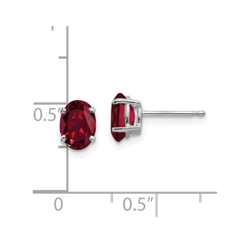 Rhodium-Plated 14K White Gold 7 x 5 mm Oval Lab-Created Ruby Stud Earrings, 7 mm Long - View 2