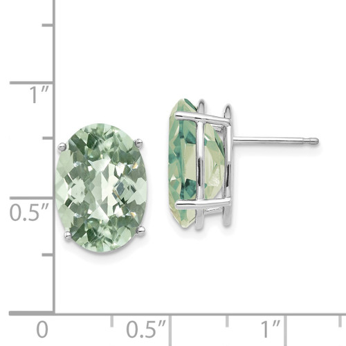 Rhodium-Plated 14K White Gold Oval 4-Prong 14 x 10 mm Checker-Cut Green Quartz Stud Earrings, 14 mm Long - View 2