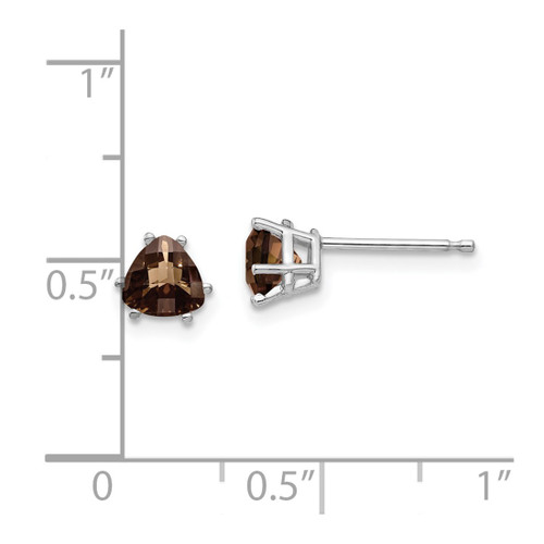 Rhodium-Plated 14K White Gold 5 mm Trillion Checker-Cut Smoky Quartz Stud Earrings, 6 mm Long - View 2