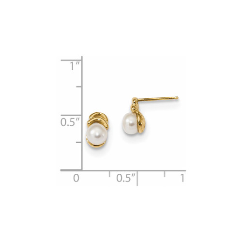 14K Yellow Gold 4-5 mm White Button Cultured Freshwater Pearl Post Dangle Stud Earrings, 8.49 mm Long - View 2