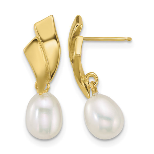 14K Yellow Gold Polished 5-7 mm Teardrop White Cultured Freshwater Pearl Dangle Post Earrings, 22 mm Long