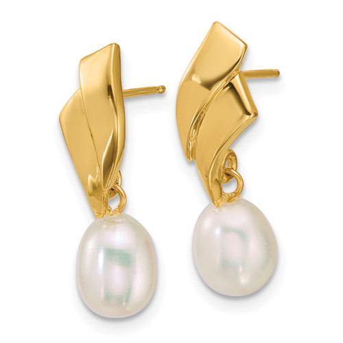 14K Yellow Gold Polished 5-7 mm Teardrop White Cultured Freshwater Pearl Dangle Post Earrings, 22 mm Long - View 2
