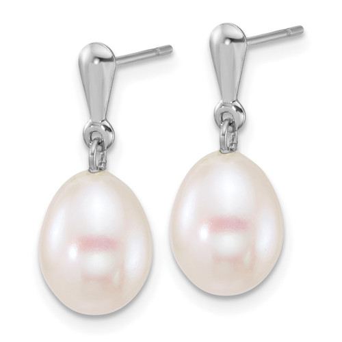 Rhodium-Plated 14K White Gold Polished 8-9 mm Rice White Cultured Freshwater Pearl Dangle Earrings, 20 mm Long - View 2