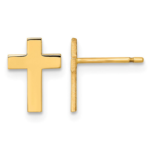 14K Yellow Gold Polished Cross Stud Earrings, 10 mm