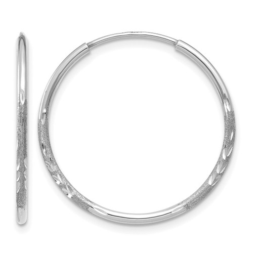 Rhodium-Plated 14K White Gold 1.2 x 20 mm Satin Diamond-Cut Endless Tube Hoop Earrings