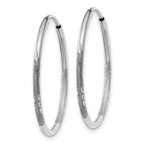 Rhodium-Plated 14K White Gold 1.2 x 20 mm Satin Diamond-Cut Endless Tube Hoop Earrings - View 2