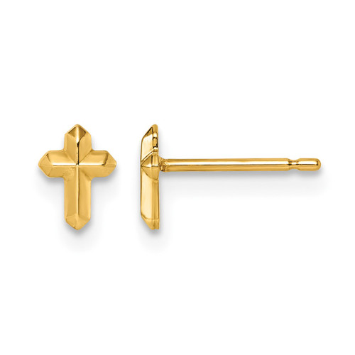 14K Yellow Gold Polished Cross Stud Earrings, 6.2 mm