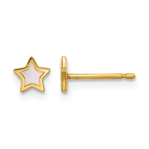14K Yellow Gold Polished Mother of Pearl Star Stud Earrings, 4.8 mm