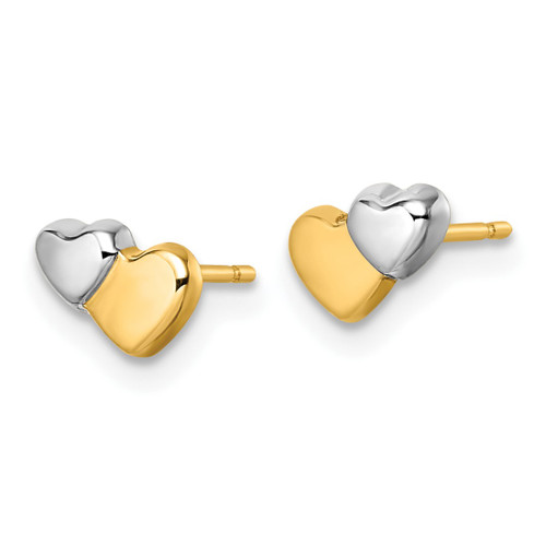 14K Yellow Gold with Rhodium Polished Double Heart Stud Earrings, 5.55 mm - View 2