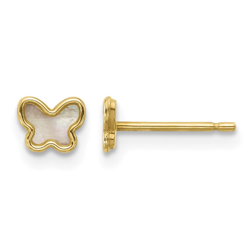 14K Yellow Gold Polished Mother of Pearl Butterfly Stud Earrings, 4.4 mm