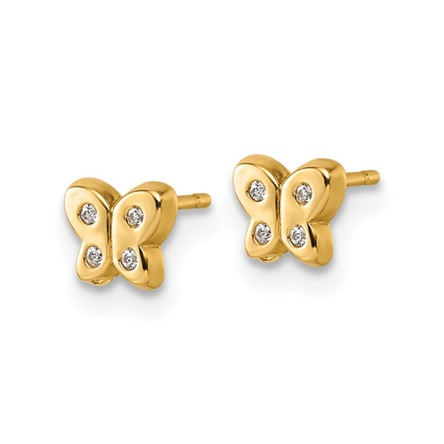 14K Yellow Gold Polished Cubic Zirconia Butterfly Stud Earrings, 5.2 mm - View 2