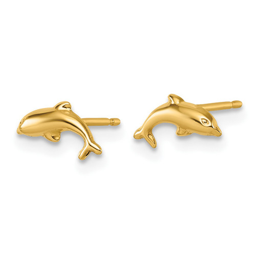 14K Yellow Gold Polished Dolphin Stud Earrings, 4.65 mm - View 2